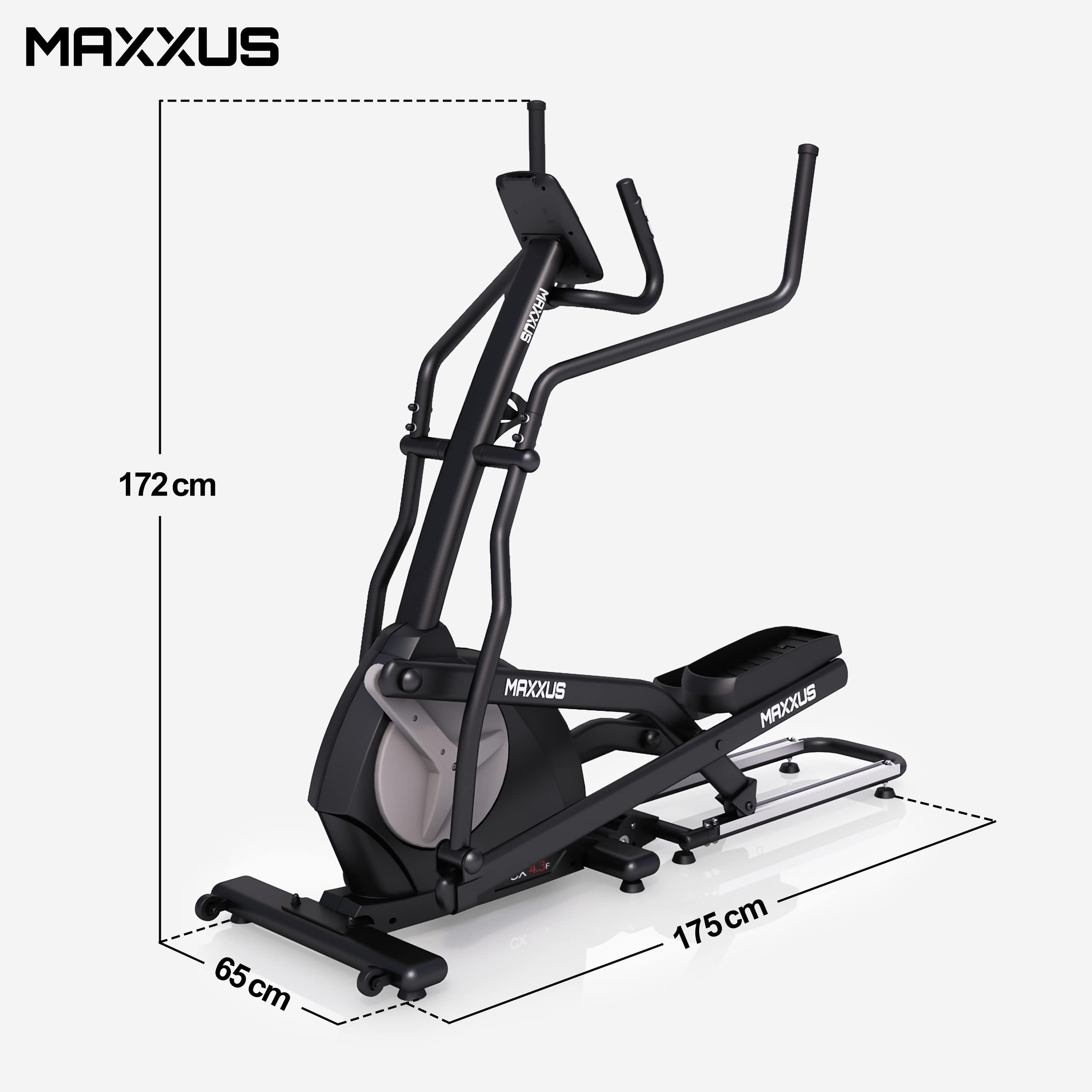 MAXXUS Crosstrainer CX 4.3f - Klappbar, 135kg, LCD-Display, TÜV, App, 24kg Schwungmasse, 16 Widerstandsstufen, 12 Programme, Magnetbremse, Tablethalterung - Ellipsentrainer für Zuhause, Heimtrainer