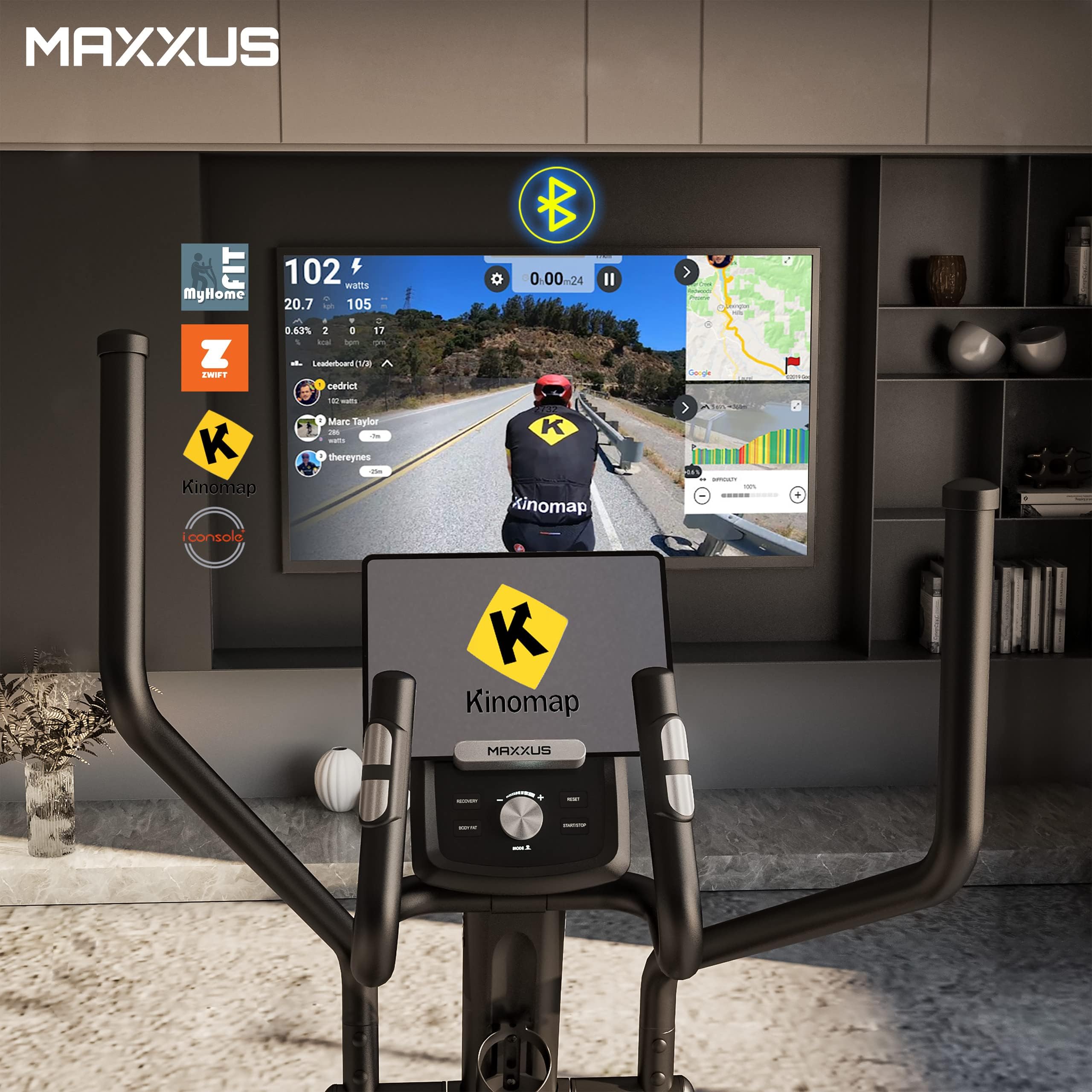 MAXXUS Crosstrainer CX 4.3f - Klappbar, 135kg, LCD-Display, TÜV, App, 24kg Schwungmasse, 16 Widerstandsstufen, 12 Programme, Magnetbremse, Tablethalterung - Ellipsentrainer für Zuhause, Heimtrainer