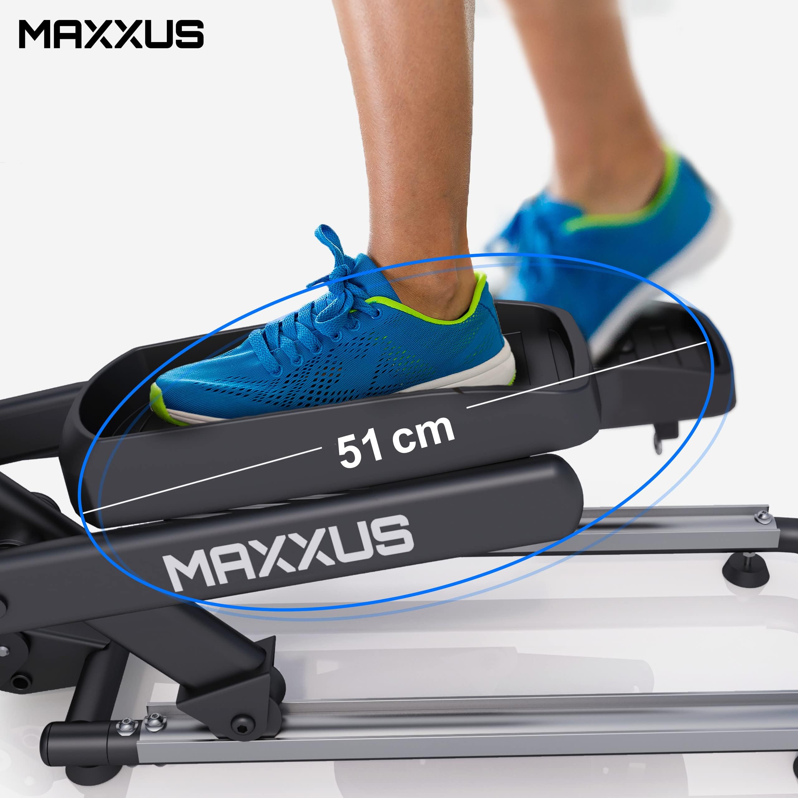 MAXXUS Crosstrainer CX 4.3f - Klappbar, 135kg, LCD-Display, TÜV, App, 24kg Schwungmasse, 16 Widerstandsstufen, 12 Programme, Magnetbremse, Tablethalterung - Ellipsentrainer für Zuhause, Heimtrainer