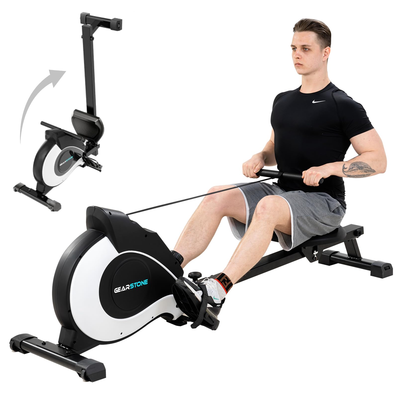 GEARSTONE Faltbarer Rudergerät, hochwertiger magnetischer, einstellbare Widerstände, leiser Innenruderer, LCD-Bildschirm für Heimfitness geeignet