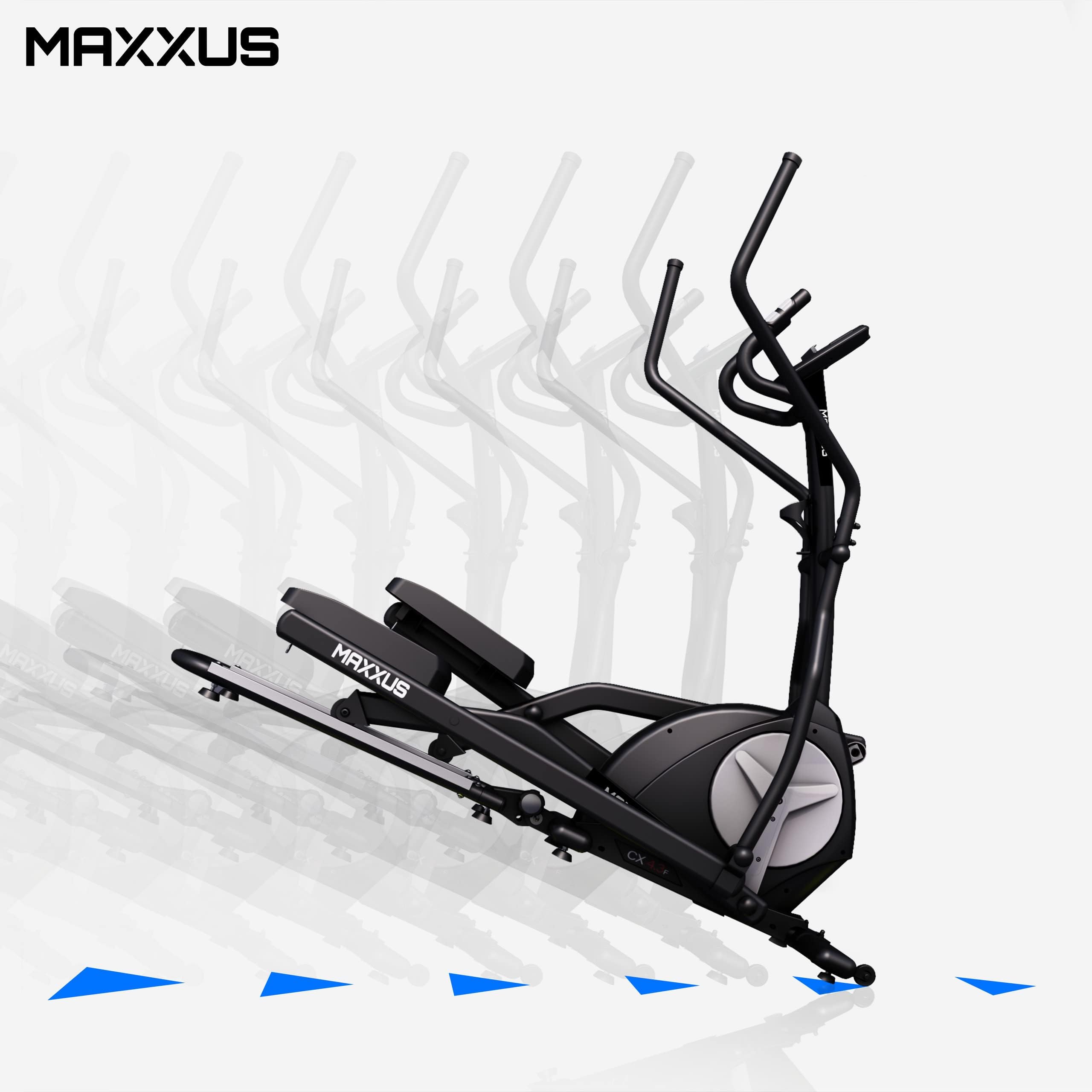 MAXXUS Crosstrainer CX 4.3f - Klappbar, 135kg, LCD-Display, TÜV, App, 24kg Schwungmasse, 16 Widerstandsstufen, 12 Programme, Magnetbremse, Tablethalterung - Ellipsentrainer für Zuhause, Heimtrainer