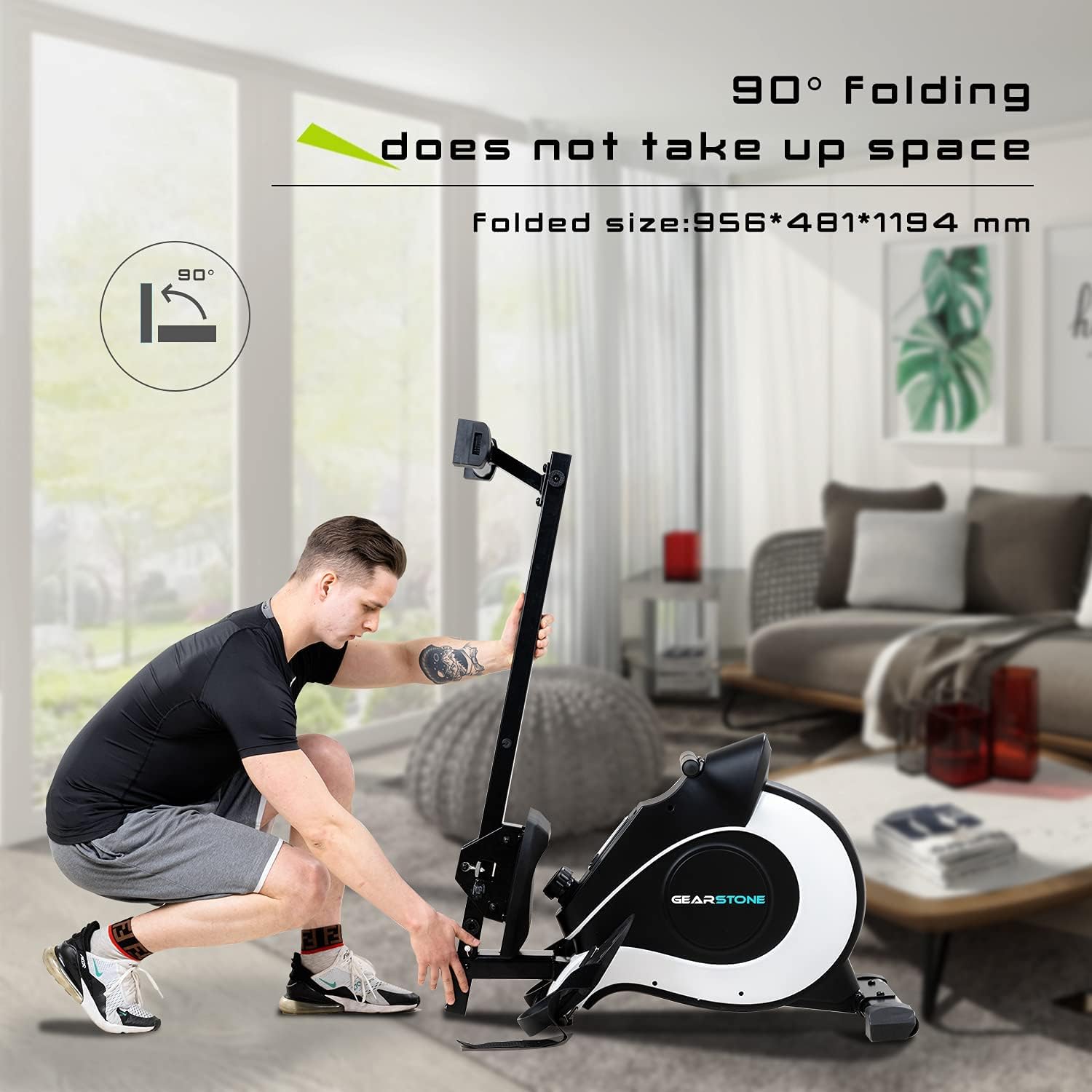 GEARSTONE Faltbarer Rudergerät, hochwertiger magnetischer, einstellbare Widerstände, leiser Innenruderer, LCD-Bildschirm für Heimfitness geeignet