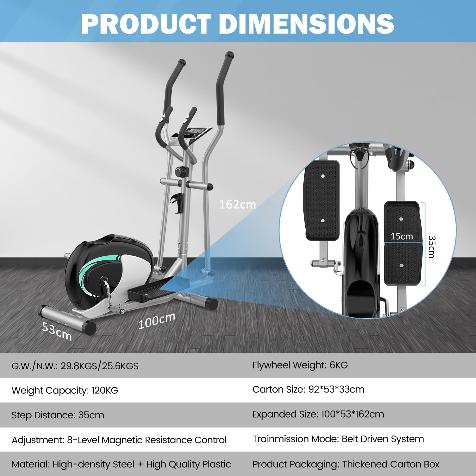 Dripex Elliptical Crosstrainer, Extrem leises magnetisches Ellipsentrainer für den Heimgebrauch, mit 6KG Schwungrad, 8 Widerstandsstufen, Pulssensor, LCD Monitor & Gerätehalterung (Grün)