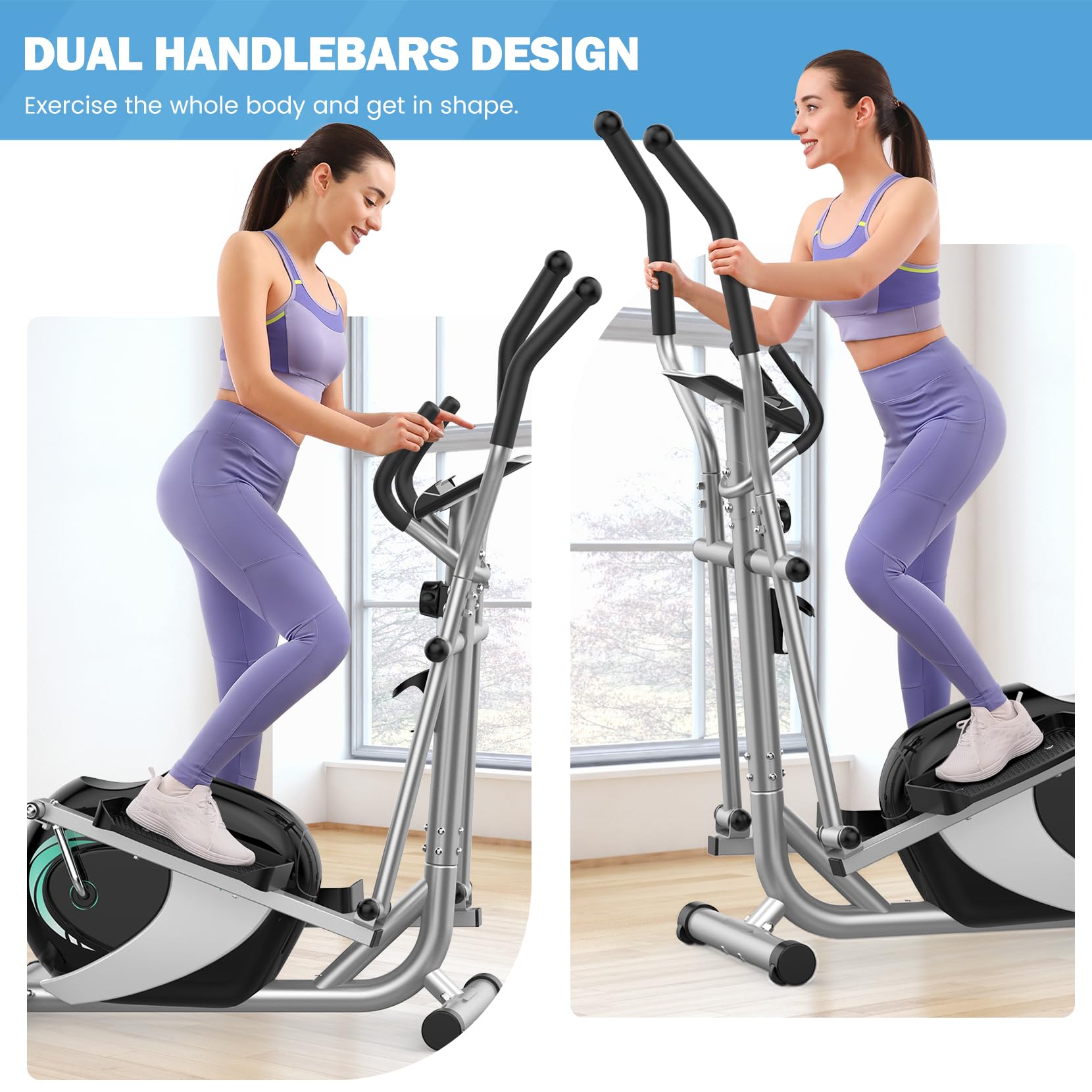 Dripex Elliptical Crosstrainer, Extrem leises magnetisches Ellipsentrainer für den Heimgebrauch, mit 6KG Schwungrad, 8 Widerstandsstufen, Pulssensor, LCD Monitor & Gerätehalterung (Grün)